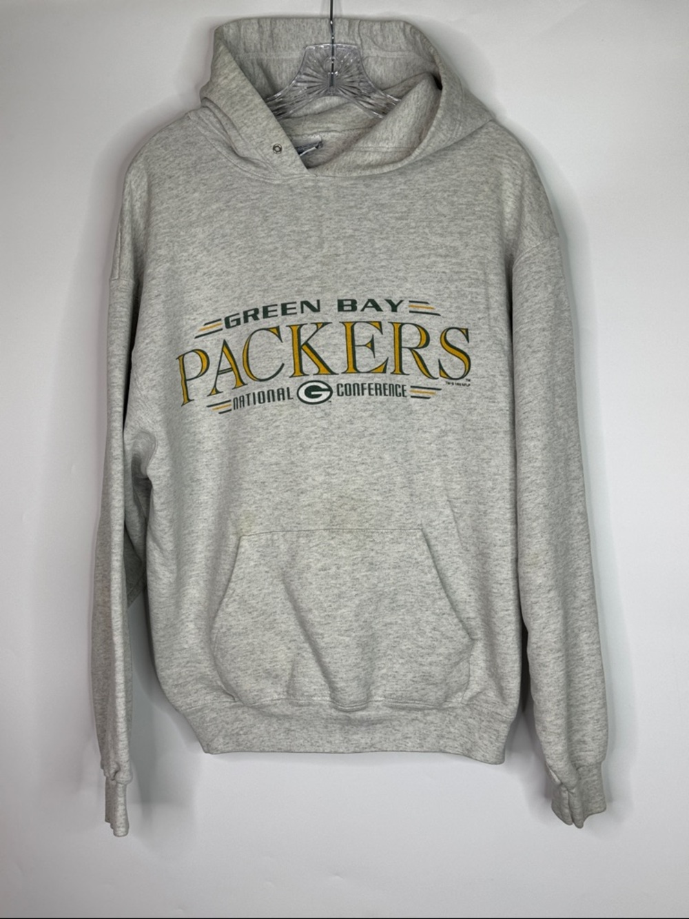 Vintage Salem Sportswear Green Bay Packers Grey Hooded Sweatshirt Size Large 90s